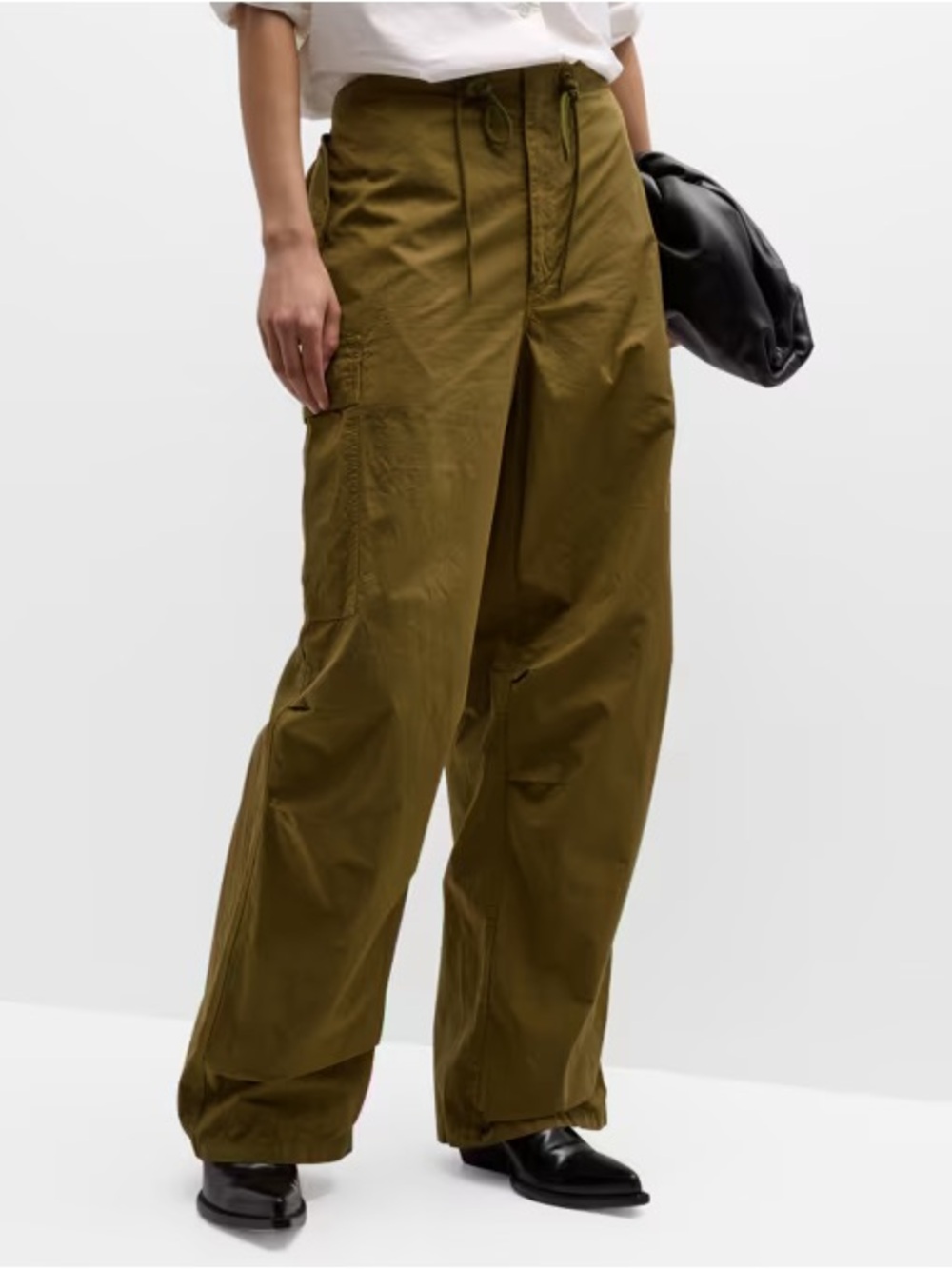 Nili Lotan Lison Oversized Cargo Pants Olive Green Wide Leg Drawstring Size SM